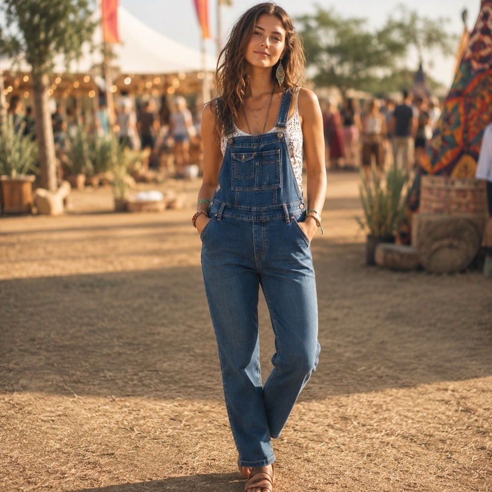 Free People Women's Sz 25 Denim Overalls Backless Boho Medium Wash Stretch Jeans